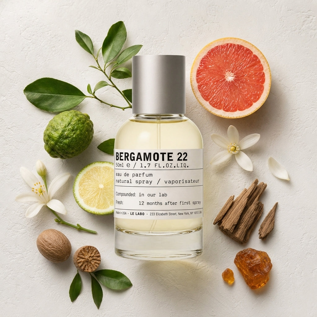Le Labo Bergamote 22 Eau de Parfum bottle-with-ingredients