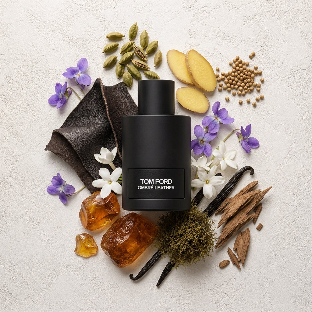 Ombre Leather Eau de Parfum bottle-with-ingredients