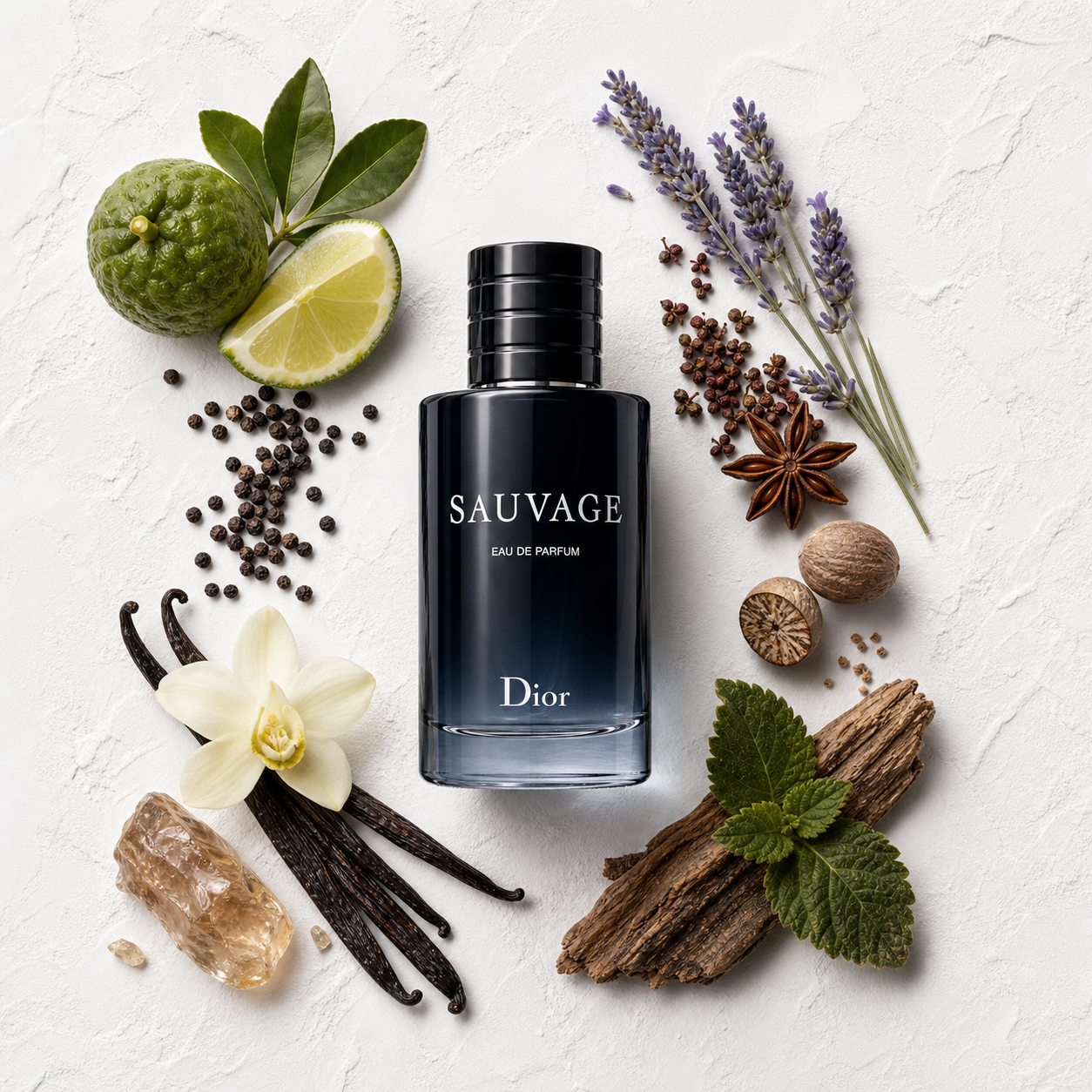 Sauvage Eau de Parfum bottle-with-ingredients