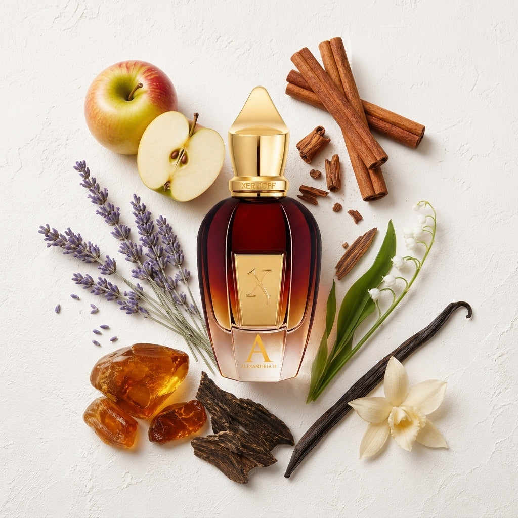 Xerjoff Alexandria II bottle-with-ingredients